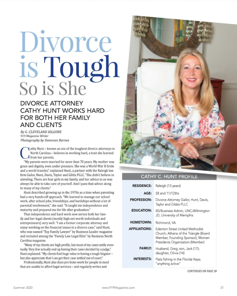 Article by Cathy Hunt in Brier Creek 919 Magazine